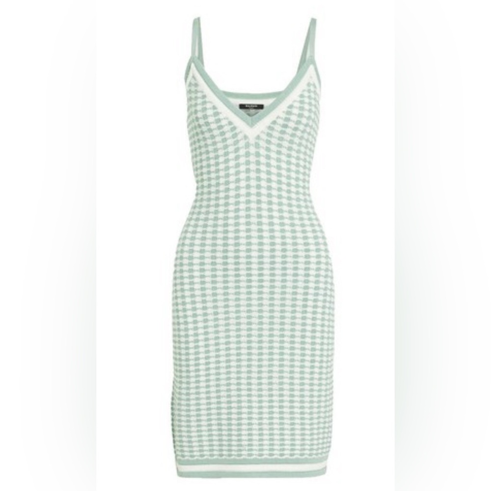 Balmain Light Green Checkered Midi Dress